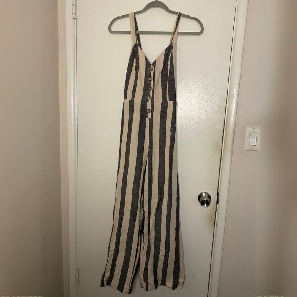 Wide-Leg Button-Front Jumpsuit Size S